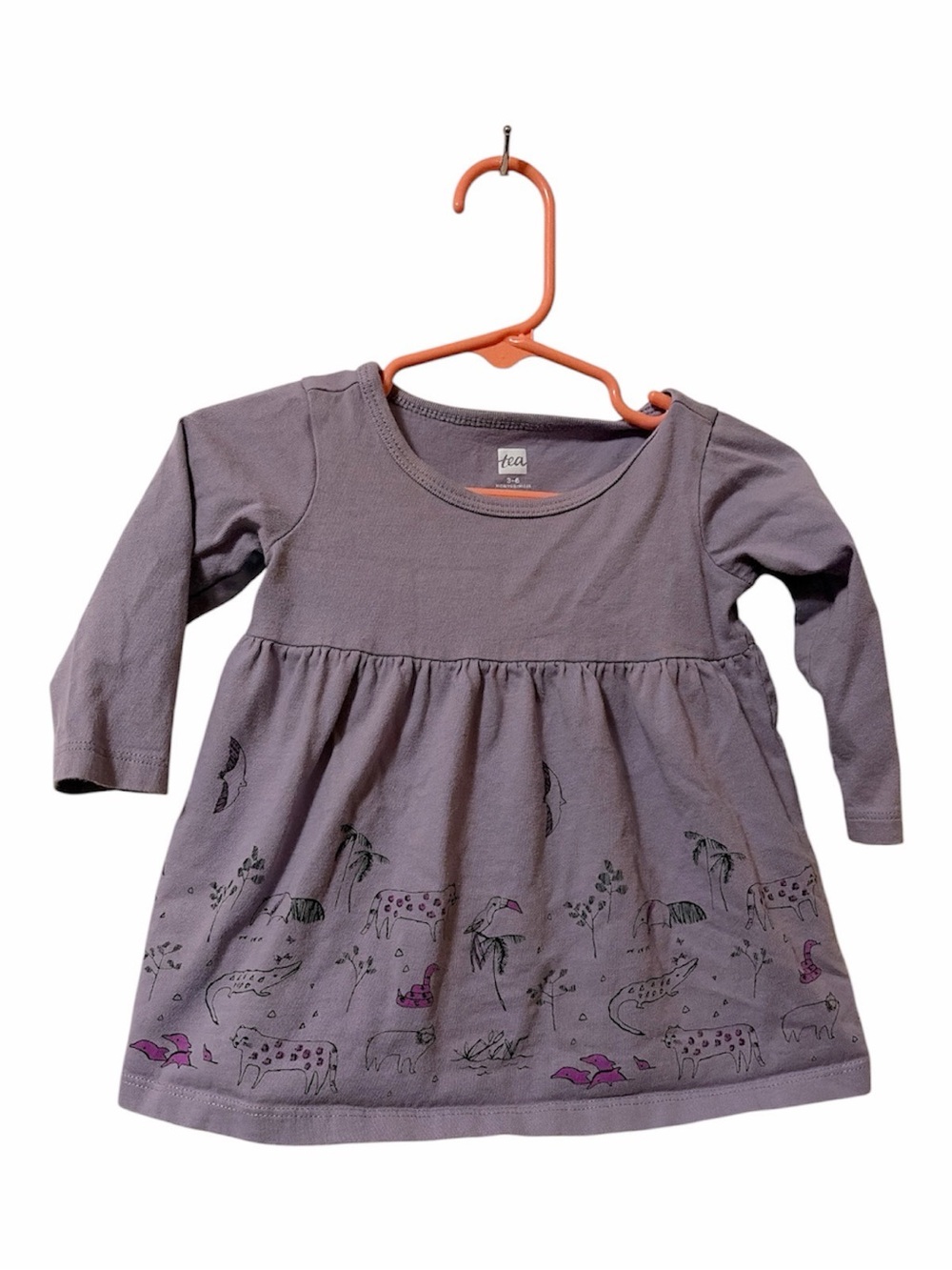 Tea Collection Purple Long Sleeve Toddler Dress with Animal Safari Print